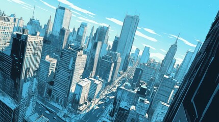 Obraz premium High-angle view of a stylized cityscape with skyscrapers and streets.