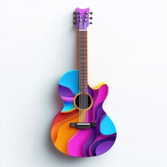 Obraz premium Colorful Abstract Acoustic Guitar with Layered Paper Cut Design on White Background