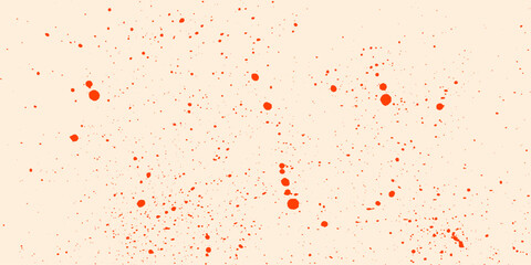 Red spray paint drips on a beige textured background with dusty halftone dots, ink splashes and grunge stains in retro style. Stipple effect on a paper sheet.