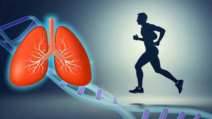 Runner Silhouette with Lungs and DNA Strands in Blue Background - Powered by Adobe