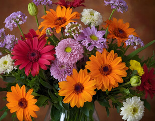 Beautiful flowers, vivid, colorful mixed flower bouquet still life detail, bouquet of colorful asters.