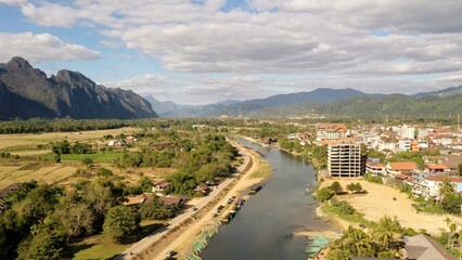 Obraz premium drone view of vang vieng laos
