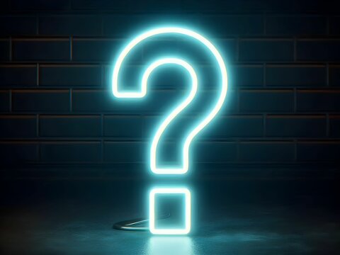 3d render of blue neon model of question mark symbol	
