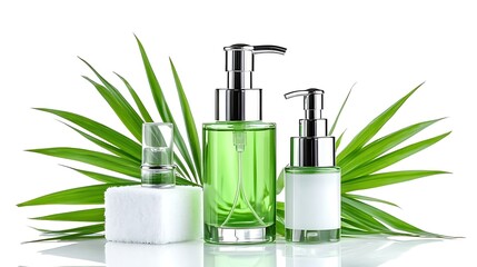 Luxurious Green Cosmetic Products with Tropical Leaves Spa Treatment Beauty