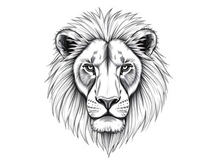 Lion Head Detailed Sketch Illustration on White Background for Graphic Design