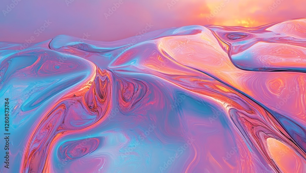 Poster a 3d render showcases an abstract curve in light blue with a frosted glass pattern and gradient colo