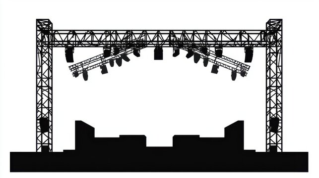 Detailed Stage Lighting Truss Structure with Multiple Spotlights and Dark Base Silhouette