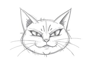 Obraz premium Sketch of an Angry Cat Face with Intense Eyes and Whiskers