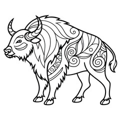 Buffalo Coloring Page: Intricate Zentangle Style Bison Outline for Creative Art Therapy & Relaxation, Printable Animal Illustration