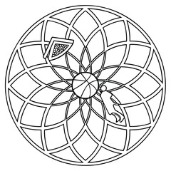 Obraz premium Basketball Mandala Coloring Page: Intricate Geometric Design with Ball, Net, and Player Silhouette - Printable Art Therapy for Relaxation