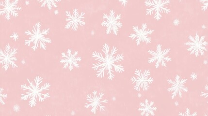 This seamless background showcases a subtle pattern of small, hand-drawn white snowflakes on a blue backdrop, creating a beautiful winter holidays theme, suitable for Christmas and New Year textures