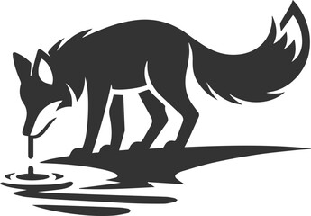 A fox drinking water from a stream animal vector silhouette
