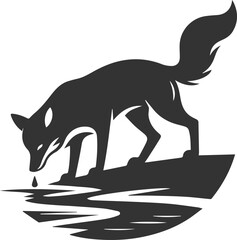 A fox drinking water from a stream animal vector silhouette