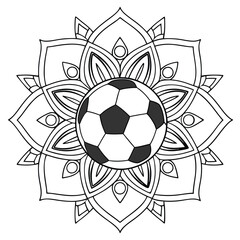 Obraz premium Soccer Ball Mandala Coloring Page: Intricate Floral Design for Relaxation & Creative Fun - Printable Art Therapy Activity