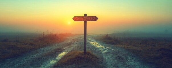 Crossroad signpost with Past and Future directions against a clear sky, symbolizing decision making, time progression, and life choices