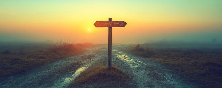 Crossroad signpost with Past and Future directions against a clear sky, symbolizing decision making, time progression, and life choices