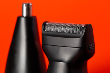 Set of trimmer and trimmer attachments for beards, sideburns and mustache trims, close-up