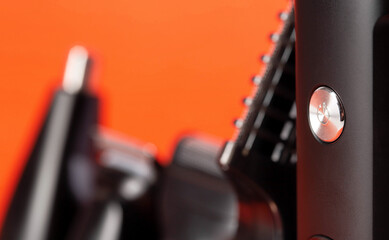 Set of trimmer and trimmer attachments for beards, sideburns and mustache trims, close-up