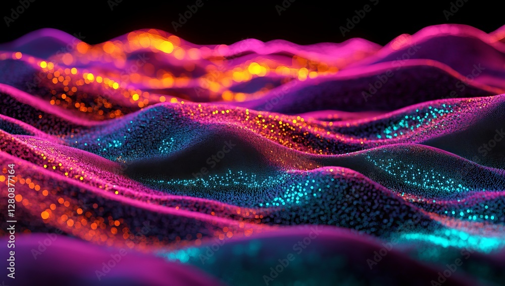 Poster big data visualization merges with a musical stream of sounds and sound wave visualization to create