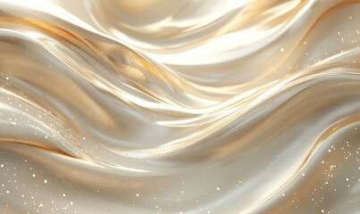 Obraz premium Abstract Fluid Art Background with Beige and Silver Hues, Liquid Marble Texture, Shiny Wavy Ink Pattern Illuminated by Light