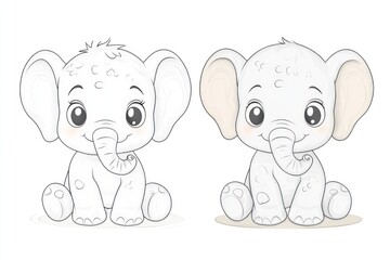 Fototapeta premium Cute cartoon elephants, sitting, digital art, for kids