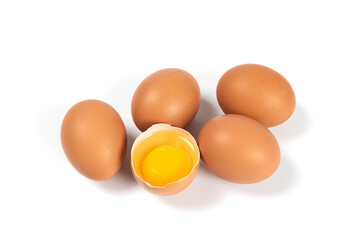 chicken eggs,Broken egg with yolkisolatyed on a white background