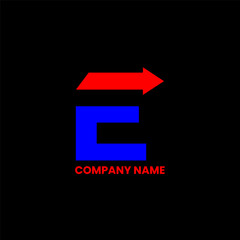 red and blue E letter and arrows