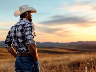 A man in a cowboy hat standing in a field of tall grass