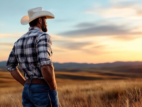 A man in a cowboy hat standing in a field of tall grass