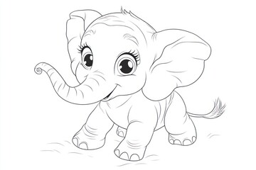 Fototapeta premium Cute elephant coloring page, adorable animal, child's drawing, printable, educational