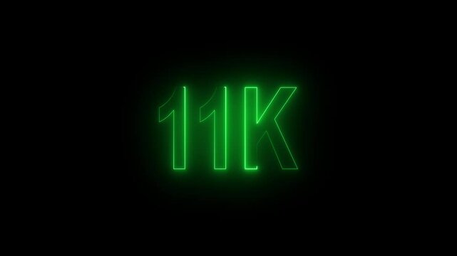 neon 11k Follower neon Text And Firework Animation Subscribers, 11k Subscription Animation Videos Achievement in 11K followers Congratulating networking thanks