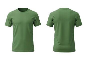 Dark Green t-shirt with round neckline front and back view, isolated on white background. Ready for your mock up design template.