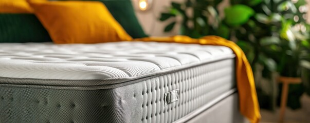 Cozy Bedroom with Comfortable Mattress and Decorative Plants for Relaxing Atmosphere