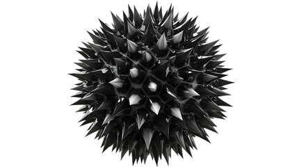 Spiky Black Sphere Object with Reflective Surfaces on White Background