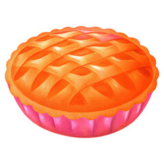 Stylized Orange Lattice Pie with Pink Crust on Transparent Background