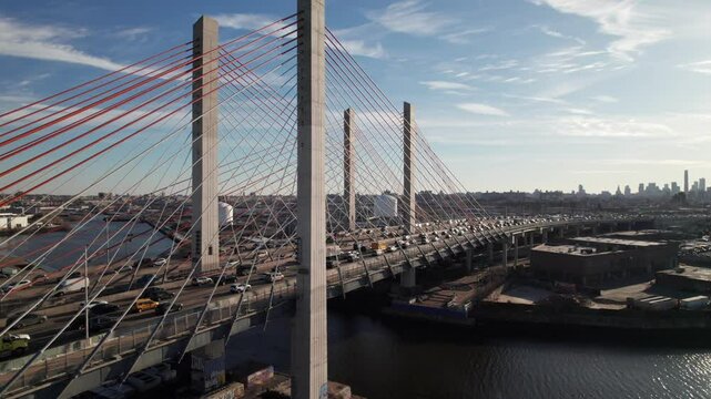 Kosciusko Bridge and the Brooklyn-Queens Expressway, New York, 4K drone shot