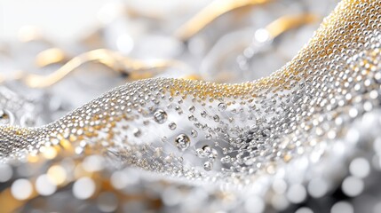 Abstract Silver and Gold Liquid Wave with Bubbles