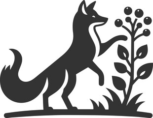 A fox standing on its hind legs, reaching for a berry bush vector animal silhouette