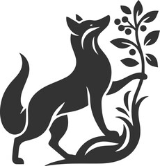 A fox standing on its hind legs, reaching for a berry bush vector animal silhouette