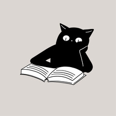 Thoughtful Cat Reading a Book