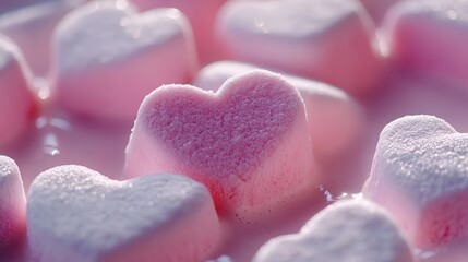 Obraz premium Sweet Indulgence: A Close-Up of Heart-Shaped Marshmallows Floating in Rich Hot Chocolate