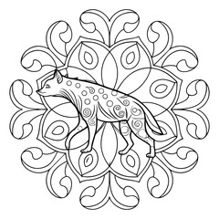 Hyena Mandala Coloring Page: Detailed Animal Illustration, Line Art Design