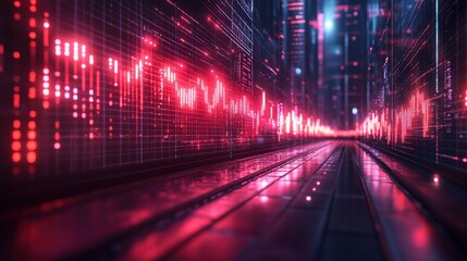 Abstract representation of digital data flow in a futuristic cityscape with vibrant colors