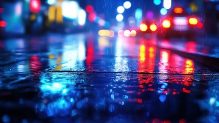 Fototapeta premium Rainy night city street reflection. (2)