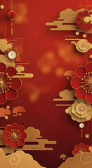 Intricate red and gold floral paper cut festive background luxury decorative traditional Chinese New Year style elegant
