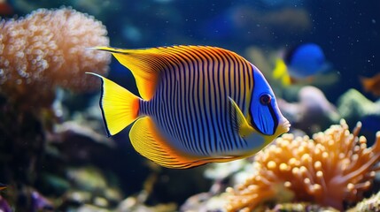 Obraz premium Vibrant angelfish in coral reef.