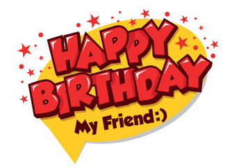 Happy birthday greeting text in comic style for greeting card, invitation. Vector editable template on transparent background