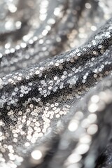 Shimmering silver sequin fabric with soft focus and bokeh effects