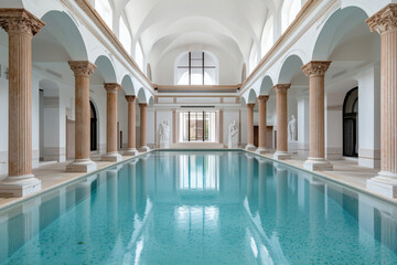 Indoor Swimming Pool with Arches and Columns