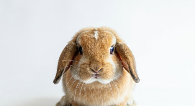 Cute fluffy brown lop-eared rabbit on white background looking curious - Powered by Adobe